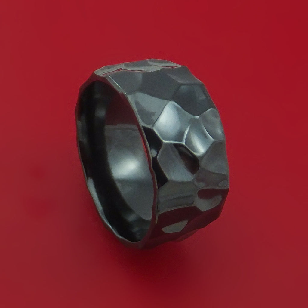 Wide Hammered Black Zirconium Ring Custom Made Band