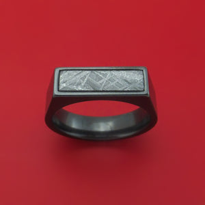 Black Zirconium Signet Ring with Gibeon Meteorite Inlay