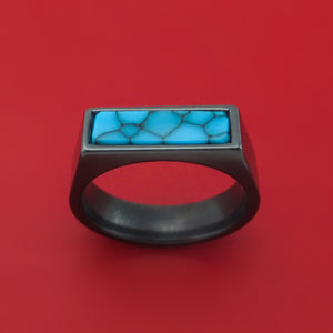 Black Zirconium Signet Ring with Turquoise Inlay