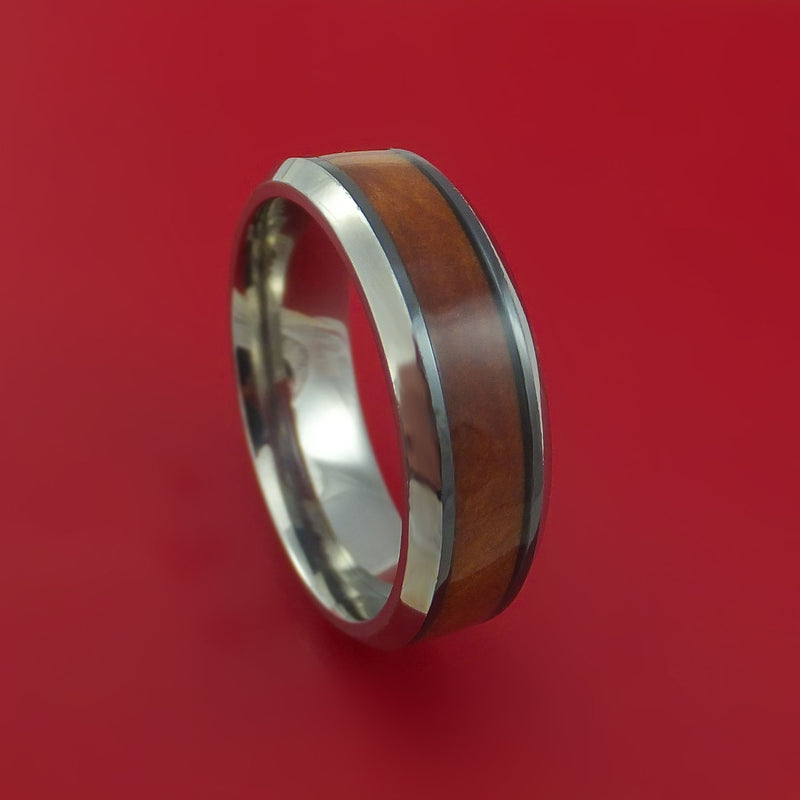 Black Zirconium Ring with Hardwood Inlay and Interior Silvered Zirconium Sleeve Custom Made Band