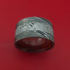 Wide Kuro Damascus Steel Ring with Gibeon Meteorite Inlay and Interior Hardwood Sleeve Custom Made Band