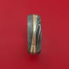 Damascus Steel Ring with 14k Rose Gold and 14k White Gold Inlays Custom Made Band