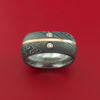 Damascus Steel Square Band with 14k Rose Gold and Diamonds Custom Made Ring