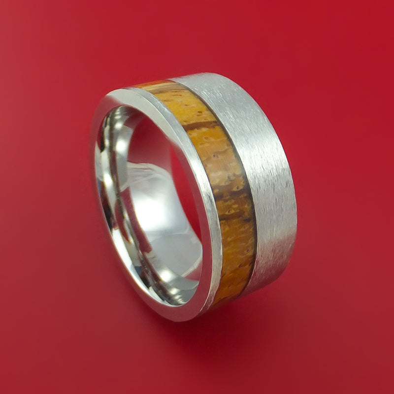 Wide Cobalt Chrome Ring with Hardwood Inlay Custom Made Band