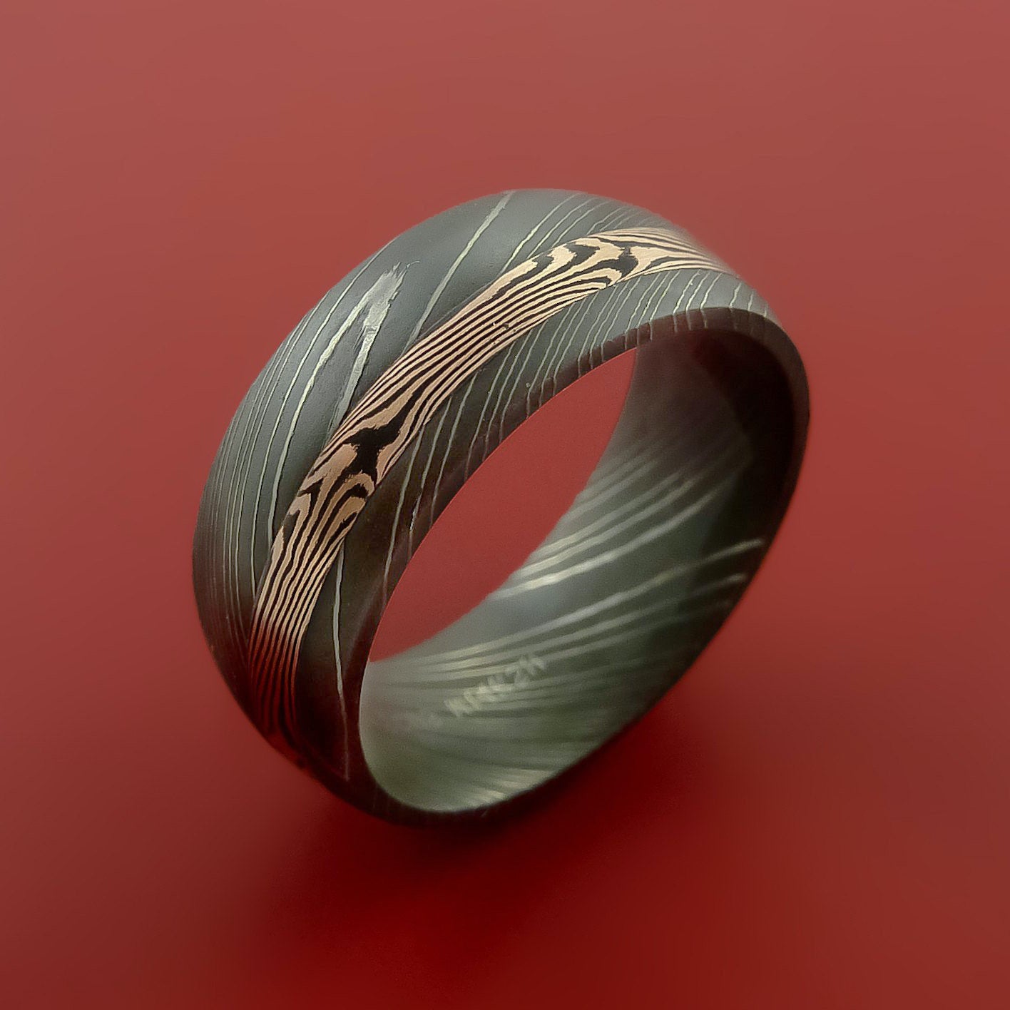 Hammered Damascus Steel Ring Custom Made Band
