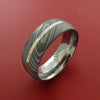 Damascus Steel Ring with Platinum Inlay Custom Made Band
