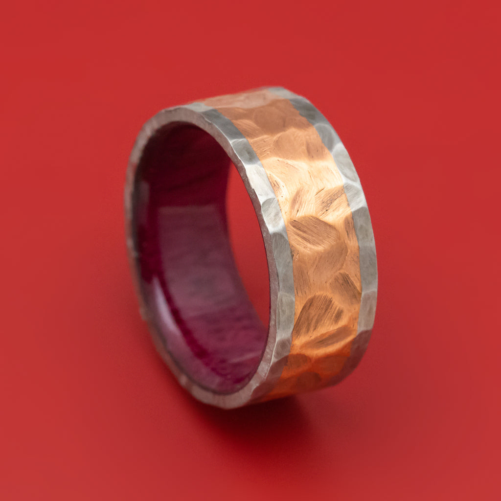 Titanium and Copper Ring Rock Finished with Wood Sleeve Custom Band