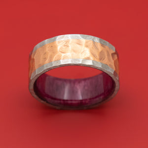Titanium and Copper Ring Rock Finished with Wood Sleeve Custom Band
