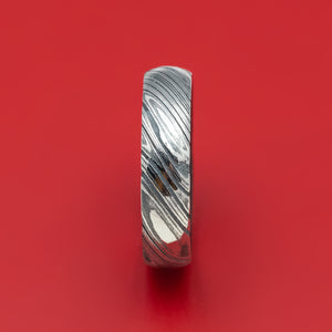 Kuro Damascus Steel Ring With Hardwood Sleeve Custom Made Wood Band
