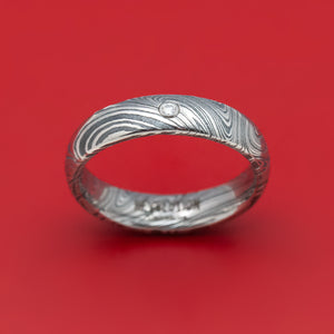 Marble Kuro Damascus Steel Ring with Round Diamond Custom Made