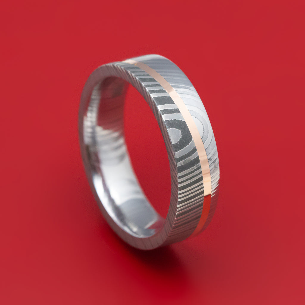 Damascus Steel Diagonal 14K Gold Ring Wedding Band Custom Made
