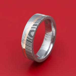 Damascus Steel Diagonal 14K Gold Ring Wedding Band Custom Made