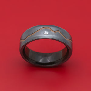 Black Zirconium Diamond Ring With Custom Mountain Milling And Hardwood Interior Sleeve Custom Made