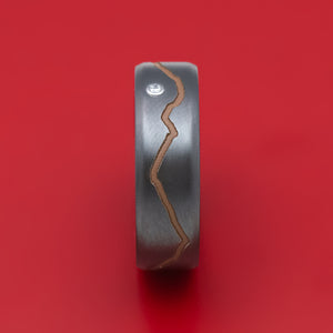 Black Zirconium Diamond Ring With Custom Mountain Milling And Hardwood Interior Sleeve Custom Made