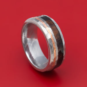 Titanium and Hardwood Ring with Copper Inlay and Damascus Steel Sleeve