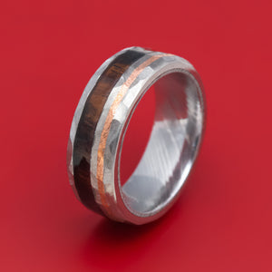 Titanium and Hardwood Ring with Copper Inlay and Damascus Steel Sleeve