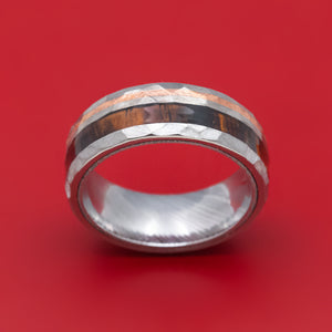 Titanium and Hardwood Ring with Copper Inlay and Damascus Steel Sleeve