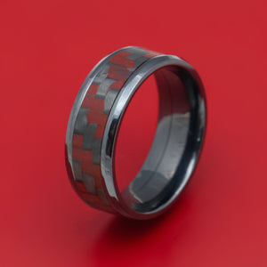 Black Titanium and Red Carbon Fiber Mens Ring