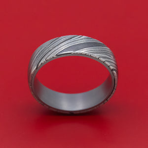 Damascus Steel Mens Ring with Tantalum Sleeve