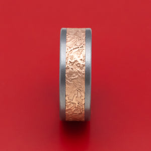 Tantalum and Splatter Textured 14K Rose Gold Mens Ring