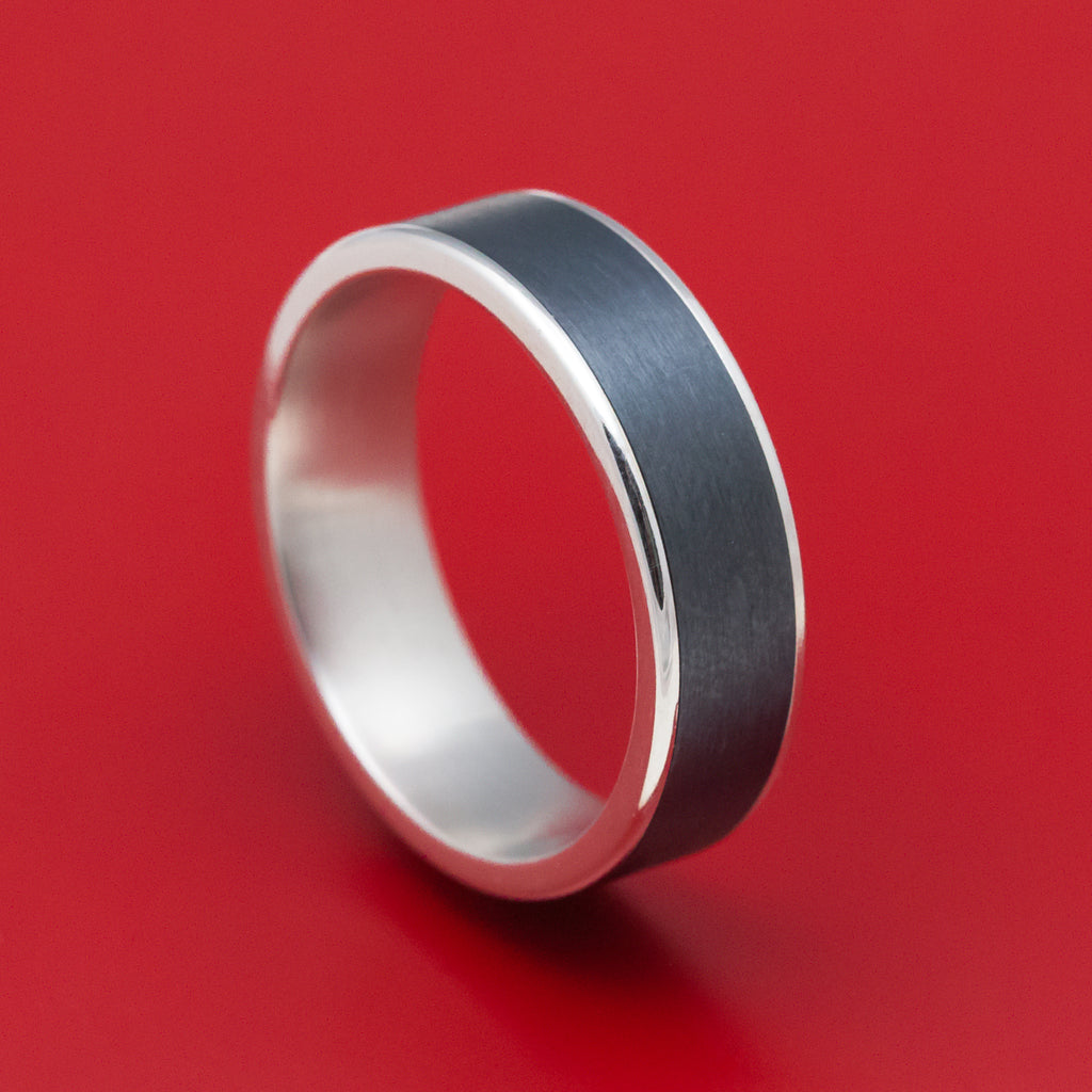 14K White Gold and Black Titanium Mens Ring