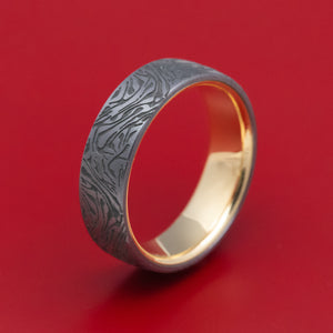 Marbled Pattern Tantalum with 14K Yellow Gold Sleeve Mens Band