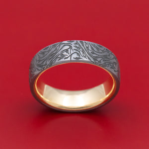 Marbled Pattern Tantalum with 14K Yellow Gold Sleeve Mens Band