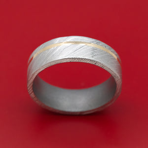 Damascus Steel Ring with Cerakote Sleeve and Gold Inlay