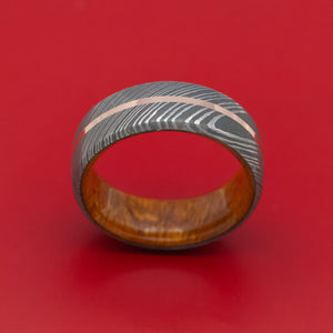 Damascus Steel Ring with Gold Inlay and Wood Sleeve