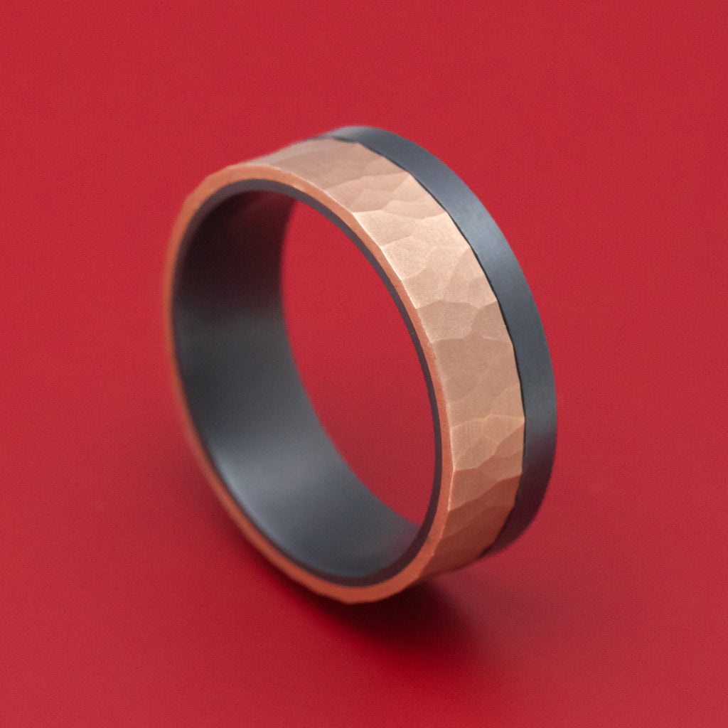 Darkened Tantalum and Hammered 14K Rose Gold Inlay Ring