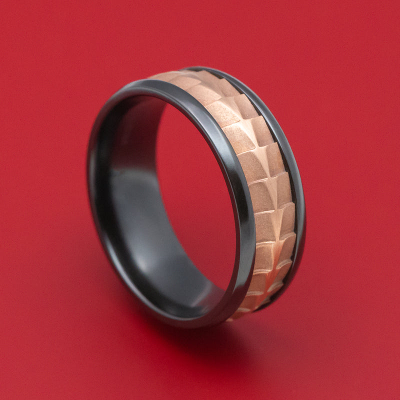 Black Titanium And Textured 14K Rose Gold Ring