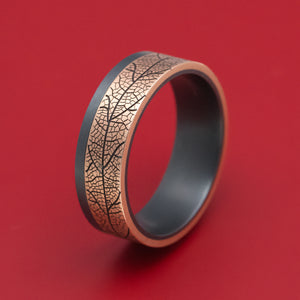 Darkened Tantalum and Leaf Design 14K Rose Gold Inlay Ring