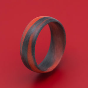 Carbon Fiber Ring with Red Glow Marbled Design