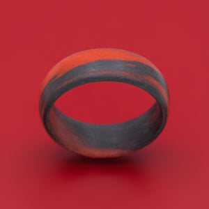 Carbon Fiber Ring with Red Glow Marbled Design