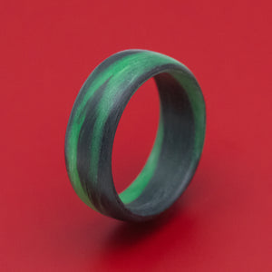 Carbon Fiber Ring with Green Glow Marbled Design