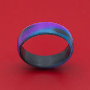 Carbon Fiber Ring with Purple and Blue Glow Marbled Design