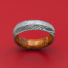 Kuro Damascus Steel Ring with Meteorite and Wood Sleeve