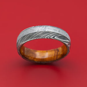 Kuro Damascus Steel Ring with Meteorite and Wood Sleeve