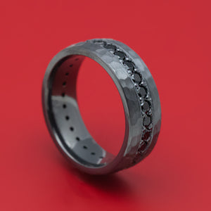 Black Zirconium Eternity Black Diamond Hammered Ring