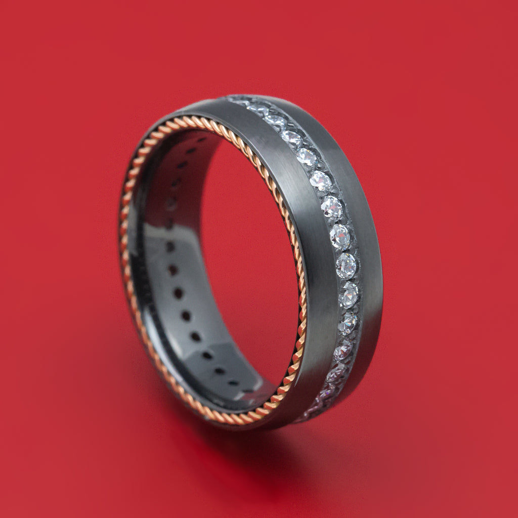 Black Zirconium Eternity Diamond and Braided Gold Ring