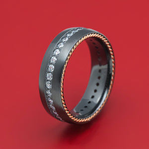 Black Zirconium Eternity Diamond and Braided Gold Ring