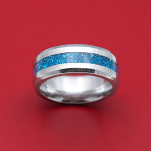 Damascus Steel and DiamondCast Inlay Ring Custom Made