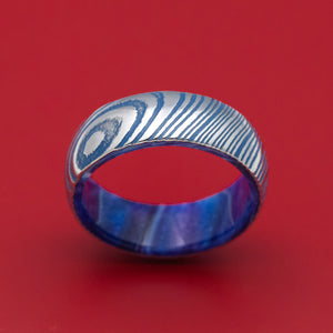 Kuro Damascus Steel and DiamondCast Sleeve Ring with Cerakote Custom Made