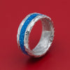 Sunset Kuro Damascus Steel and DiamondCast Inlay Ring Custom Made