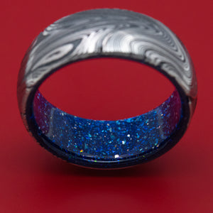 Marble Kuro Damascus Steel and DiamondCast Sleeve Ring Custom Made