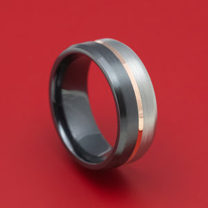 Two-Tone Black and Silver Zirconium with 14k Gold Inlay Custom Ring