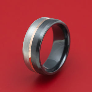 Two-Tone Black and Silver Zirconium with 14k Gold Inlay Custom Ring