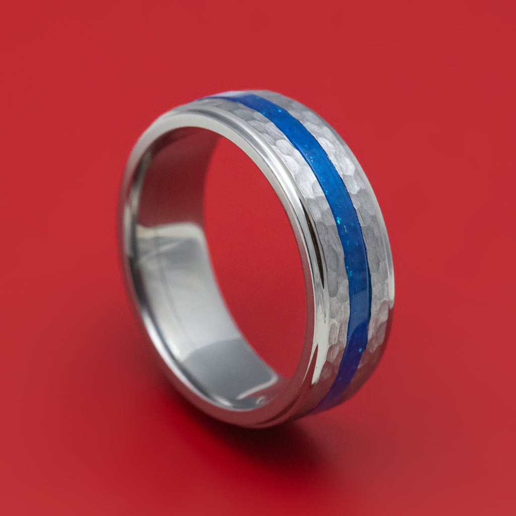 Tantalum Ring with DiamondCast Inlay Custom Made Hammered Band