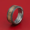 Black Zirconium and Kuro Damascus Steel 14K Gold Celtic Knot Pattern Inlay Ring