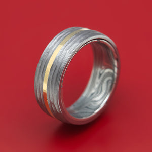 Tantalum and 14K Gold Ring with Marble Kuro Damascus Steel Sleeve Custom Band